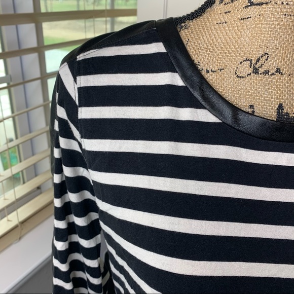 J. Crew Striped Faux Leather Sleeve Stripe Top - Picture 4 of 14